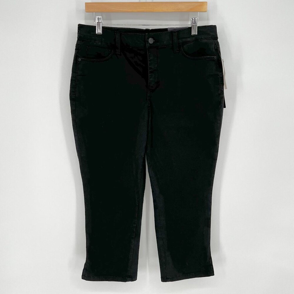 NYDJ Womens Karen Capri Jeans Size 10 Petite Black Slim Fit Lift Tuck Mid Rise